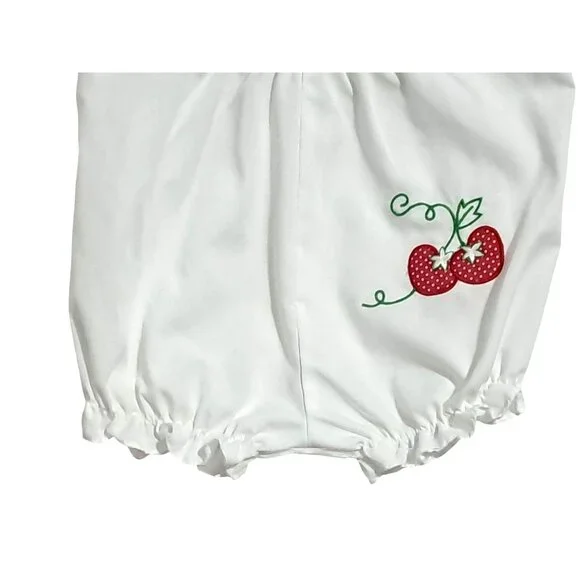 Vintage Healthtex Baby Girls White Romper With Strawberry Embroidery 12 Months - Picture 6 of 8